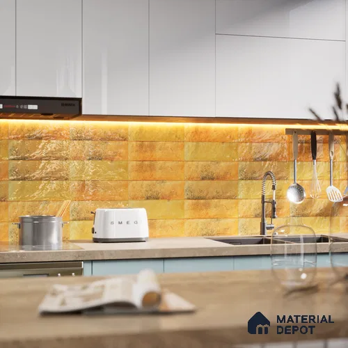Subway Wall Tile TL 06162 C Harbor Sunny Maize 9 x 3 inch Ceramic Glossy Finish - 10 mm | 68 Random Design | Suitable for Accent / Feature Walls, Bathroom, Kitchen Wall & Backsplashes