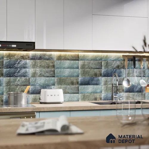 Subway Wall Tile TL 06162 D Harbor Polar Azure 9 x 3 inch Ceramic Glossy Finish - 10 mm | 68 Random Design | Suitable for Accent / Feature Walls, Bathroom, Kitchen Wall & Backsplashes