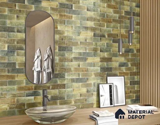 Subway Wall Tile TL 06162 E Harbor Zen Jade 9 x 3 inch Ceramic Glossy Finish - 10 mm | 68 Random Design | Suitable for Accent / Feature Walls, Bathroom, Kitchen Wall & Backsplashes