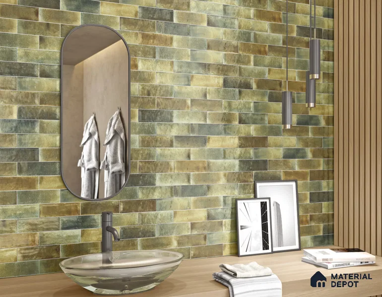 Subway Wall Tile TL 06162 E Harbor Zen Jade 9 x 3 inch Ceramic Glossy Finish - 10 mm | 68 Random Design | Suitable for Accent / Feature Walls, Bathroom, Kitchen Wall & Backsplashes