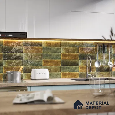 Subway Wall Tile TL 06162 E Harbor Zen Jade 9 x 3 inch Ceramic Glossy Finish - 10 mm | 68 Random Design | Suitable for Accent / Feature Walls, Bathroom, Kitchen Wall & Backsplashes
