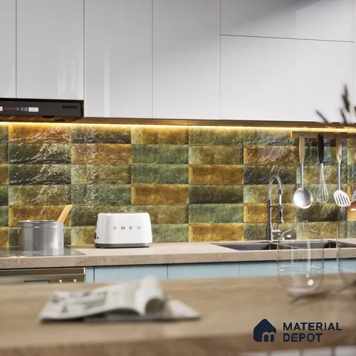 Subway Wall Tile TL 06162 E Harbor Zen Jade 9 x 3 inch Ceramic Glossy Finish - 10 mm | 68 Random Design | Suitable for Accent / Feature Walls, Bathroom, Kitchen Wall & Backsplashes