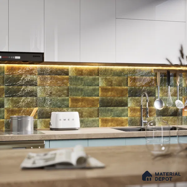 Subway Wall Tile TL 06162 E Harbor Zen Jade 9 x 3 inch Ceramic Glossy Finish - 10 mm | 68 Random Design | Suitable for Accent / Feature Walls, Bathroom, Kitchen Wall & Backsplashes