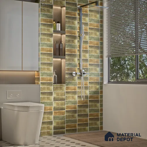 Subway Wall Tile TL 06162 E Harbor Zen Jade 9 x 3 inch Ceramic Glossy Finish - 10 mm | 68 Random Design | Suitable for Accent / Feature Walls, Bathroom, Kitchen Wall & Backsplashes