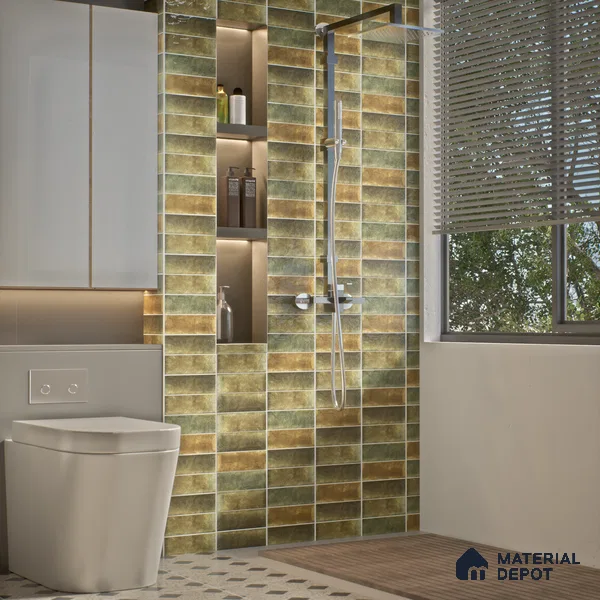 Subway Wall Tile TL 06162 E Harbor Zen Jade 9 x 3 inch Ceramic Glossy Finish - 10 mm | 68 Random Design | Suitable for Accent / Feature Walls, Bathroom, Kitchen Wall & Backsplashes