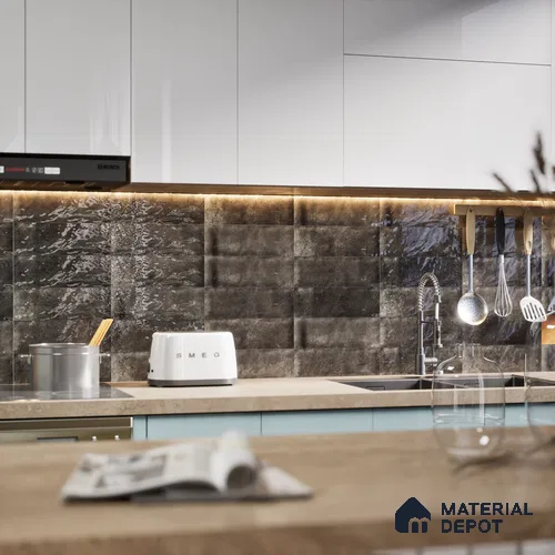 Subway Wall Tile TL 06162 H Harbor Onyx Gleam 9 x 3 inch Ceramic Glossy Finish - 10 mm | 68 Random Design | Suitable for Accent / Feature Walls, Bathroom, Kitchen Wall & Backsplashes
