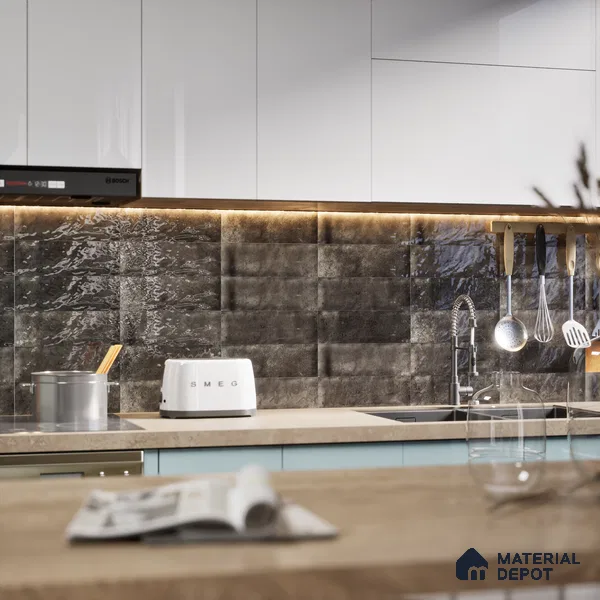Subway Wall Tile TL 06162 H Harbor Onyx Gleam 9 x 3 inch Ceramic Glossy Finish - 10 mm | 68 Random Design | Suitable for Accent / Feature Walls, Bathroom, Kitchen Wall & Backsplashes