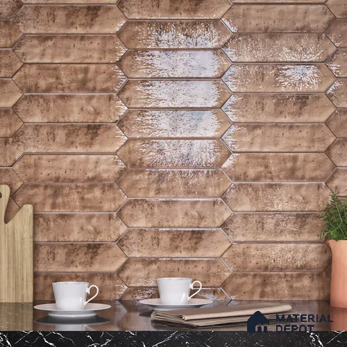 Subway Wall Tile TL 06163 B Cavalier Picket Copper Shine 12 x 3 inch Ceramic Glossy Finish - 10 mm | 16 Random Design | Suitable for Accent / Feature Walls, Bathroom, Kitchen Wall & Backsplashes