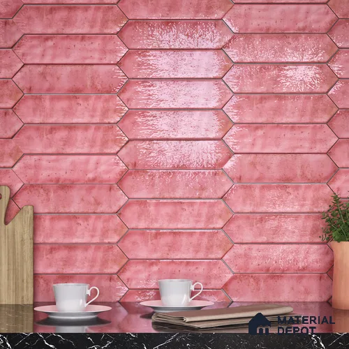 Subway Wall Tile TL 06163 C Cavalier Picket Rose Glow 12 x 3 inch Ceramic Glossy Finish - 10 mm | 16 Random Design | Suitable for Accent / Feature Walls, Bathroom, Kitchen Wall & Backsplashes