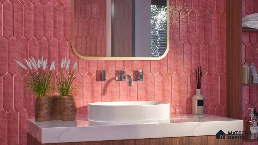 Subway Wall Tile TL 06163 C Cavalier Picket Rose Glow 12 x 3 inch Ceramic Glossy Finish - 10 mm | 16 Random Design | Suitable for Accent / Feature Walls, Bathroom, Kitchen Wall & Backsplashes
