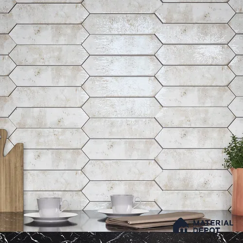 Subway Wall Tile TL 06163 D Cavalier Picket Snow Pearl 12 x 3 inch Ceramic Glossy Finish - 10 mm | 16 Random Design | Suitable for Accent / Feature Walls, Bathroom, Kitchen Wall & Backsplashes