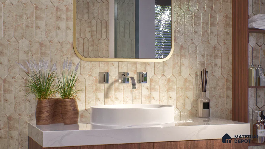Subway Wall Tile TL 06163 D Cavalier Picket Snow Pearl 12 x 3 inch Ceramic Glossy Finish - 10 mm | 16 Random Design | Suitable for Accent / Feature Walls, Bathroom, Kitchen Wall & Backsplashes