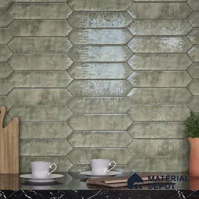 Subway Wall Tile TL 06163 E Cavalier Picket Green Luster 12 x 3 inch Ceramic Glossy Finish - 10 mm | 16 Random Design | Suitable for Accent / Feature Walls, Bathroom, Kitchen Wall & Backsplashes