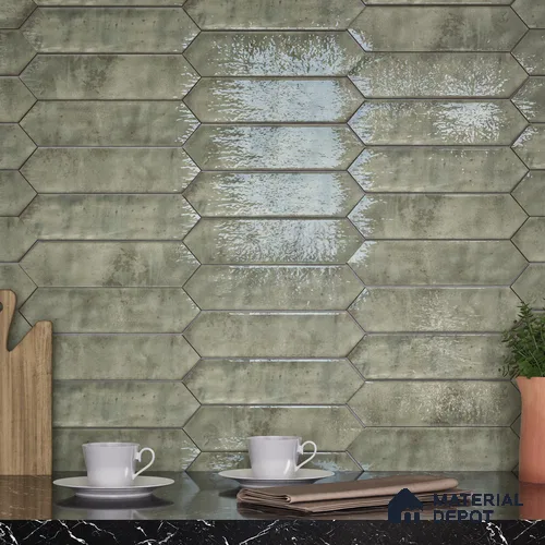 Subway Wall Tile TL 06163 E Cavalier Picket Green Luster 12 x 3 inch Ceramic Glossy Finish - 10 mm | 16 Random Design | Suitable for Accent / Feature Walls, Bathroom, Kitchen Wall & Backsplashes