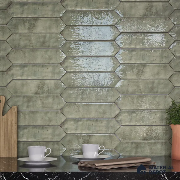 Subway Wall Tile TL 06163 E Cavalier Picket Green Luster 12 x 3 inch Ceramic Glossy Finish - 10 mm | 16 Random Design | Suitable for Accent / Feature Walls, Bathroom, Kitchen Wall & Backsplashes