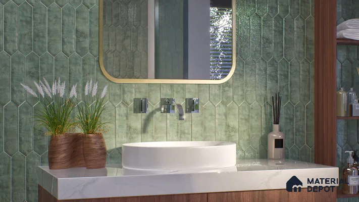 Subway Wall Tile TL 06163 E Cavalier Picket Green Luster 12 x 3 inch Ceramic Glossy Finish - 10 mm | 16 Random Design | Suitable for Accent / Feature Walls, Bathroom, Kitchen Wall & Backsplashes