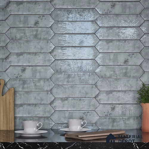Subway Wall Tile TL 06163 Cavalier Picket Aqua Glaze 12 x 3 inch Ceramic Glossy Finish - 10 mm | 16 Random Design | Suitable for Accent / Feature Walls, Bathroom, Kitchen Wall & Backsplashes