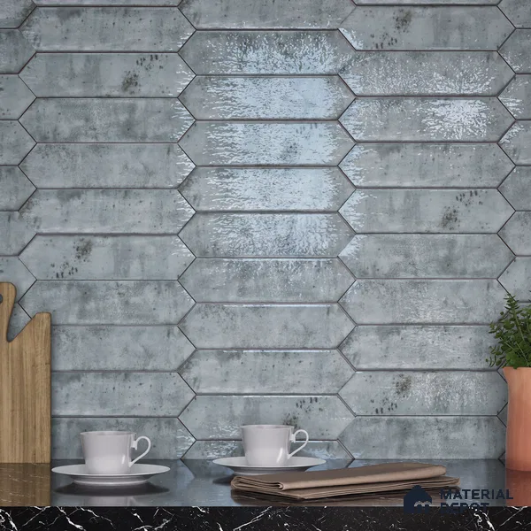 Subway Wall Tile TL 06163 Cavalier Picket Aqua Glaze 12 x 3 inch Ceramic Glossy Finish - 10 mm | 16 Random Design | Suitable for Accent / Feature Walls, Bathroom, Kitchen Wall & Backsplashes