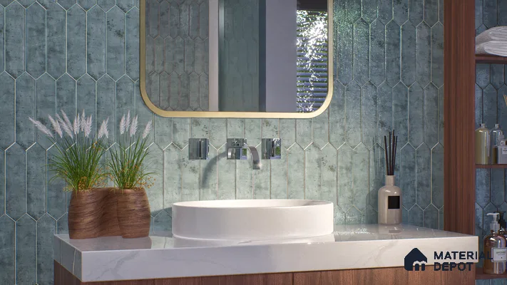 Subway Wall Tile TL 06163 Cavalier Picket Aqua Glaze 12 x 3 inch Ceramic Glossy Finish - 10 mm | 16 Random Design | Suitable for Accent / Feature Walls, Bathroom, Kitchen Wall & Backsplashes