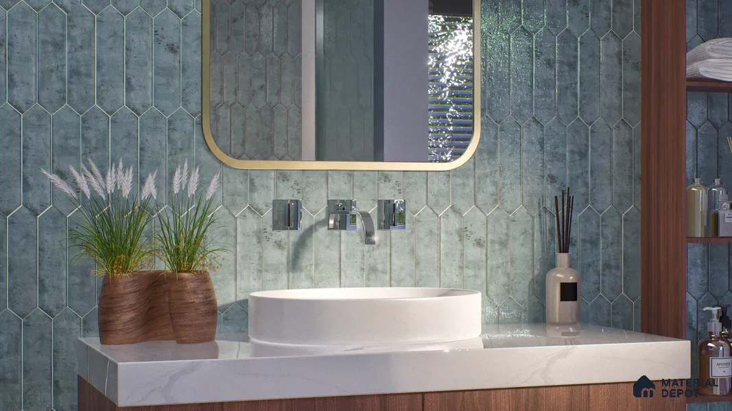 Subway Wall Tile TL 06163 Cavalier Picket Aqua Glaze 12 x 3 inch Ceramic Glossy Finish - 10 mm | 16 Random Design | Suitable for Accent / Feature Walls, Bathroom, Kitchen Wall & Backsplashes