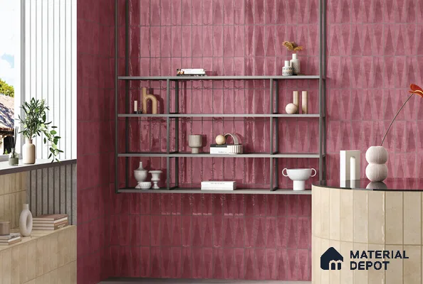 Subway Wall Tile TL 06164 B Solara Coral Blush Base 9 x 3 inch Ceramic Glossy Finish - 10 mm | 25 Random Design | Suitable for Accent / Feature Walls, Bathroom, Kitchen Wall & Backsplashes