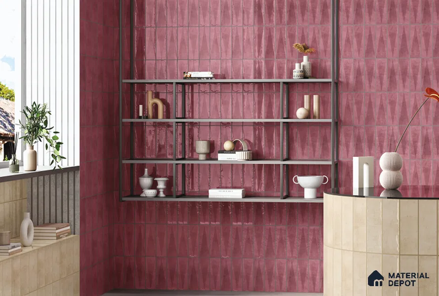Subway Wall Tile TL 06164 B Solara Coral Blush Base 9 x 3 inch Ceramic Glossy Finish - 10 mm | 25 Random Design | Suitable for Accent / Feature Walls, Bathroom, Kitchen Wall & Backsplashes