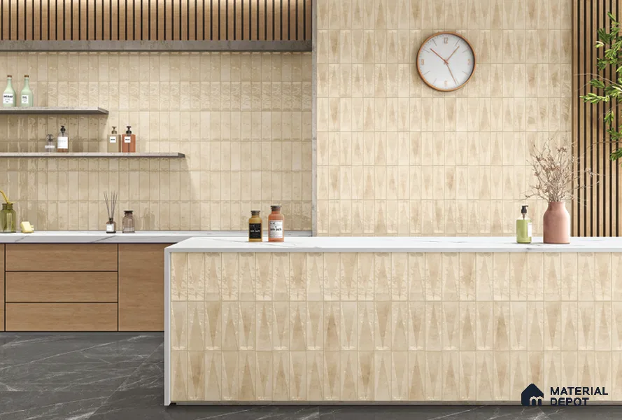 Subway Wall Tile TL 06164 F Solara Desert Sand Base 9 x 3 inch Ceramic Glossy Finish - 10 mm | 25 Random Design | Suitable for Accent / Feature Walls, Bathroom, Kitchen Wall & Backsplashes