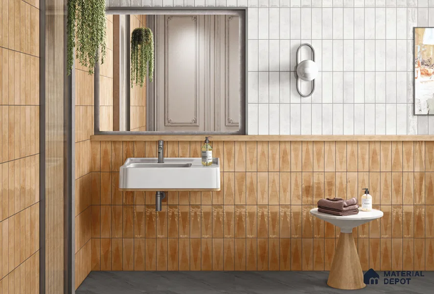 Subway Wall Tile TL 06164 G Solara Soft Dune Decor 9 x 3 inch Ceramic Glossy Finish - 10 mm | 25 Random Design | Suitable for Accent / Feature Walls, Bathroom, Kitchen Wall & Backsplashes