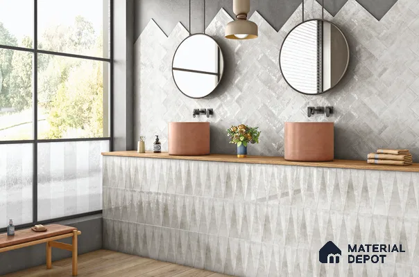 Subway Wall Tile TL 06164 J Solara Alpine White Base 9 x 3 inch Ceramic Glossy Finish - 10 mm | 25 Random Design | Suitable for Accent / Feature Walls, Bathroom, Kitchen Wall & Backsplashes