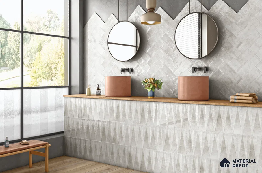 Subway Wall Tile TL 06164 J Solara Alpine White Base 9 x 3 inch Ceramic Glossy Finish - 10 mm | 25 Random Design | Suitable for Accent / Feature Walls, Bathroom, Kitchen Wall & Backsplashes
