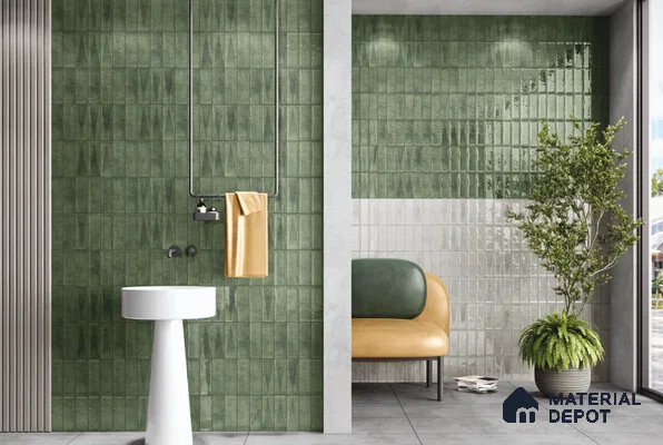 Subway Wall Tile TL 06164 K Solara Forest Green Decor 9 x 3 inch Ceramic Glossy Finish - 10 mm | 25 Random Design | Suitable for Accent / Feature Walls, Bathroom, Kitchen Wall & Backsplashes