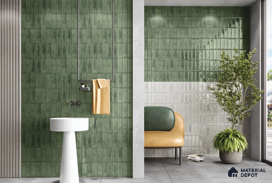 Subway Wall Tile TL 06164 K Solara Forest Green Decor 9 x 3 inch Ceramic Glossy Finish - 10 mm | 25 Random Design | Suitable for Accent / Feature Walls, Bathroom, Kitchen Wall & Backsplashes