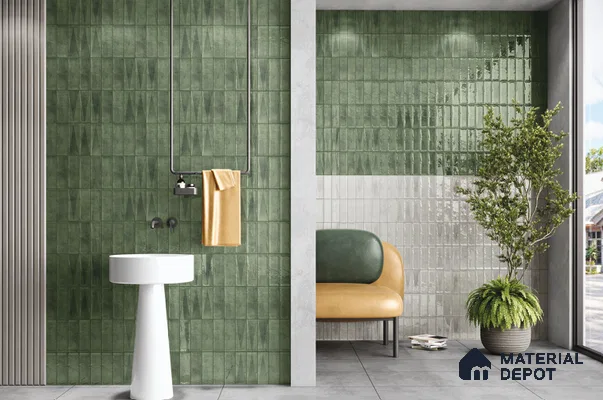 Subway Wall Tile TL 06164 L Solara Forest Green Base 9 x 3 inch Ceramic Glossy Finish - 10 mm | 25 Random Design | Suitable for Accent / Feature Walls, Bathroom, Kitchen Wall & Backsplashes