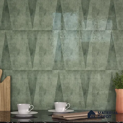 Subway Wall Tile TL 06164 L Solara Forest Green Base 9 x 3 inch Ceramic Glossy Finish - 10 mm | 25 Random Design | Suitable for Accent / Feature Walls, Bathroom, Kitchen Wall & Backsplashes
