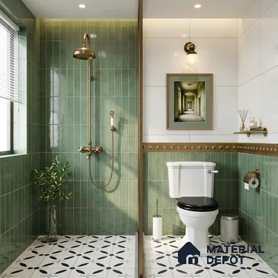 Subway Wall Tile TL 06164 L Solara Forest Green Base 9 x 3 inch Ceramic Glossy Finish - 10 mm | 25 Random Design | Suitable for Accent / Feature Walls, Bathroom, Kitchen Wall & Backsplashes (Sample)