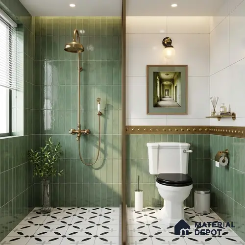 Subway Wall Tile TL 06164 L Solara Forest Green Base 9 x 3 inch Ceramic Glossy Finish - 10 mm | 25 Random Design | Suitable for Accent / Feature Walls, Bathroom, Kitchen Wall & Backsplashes