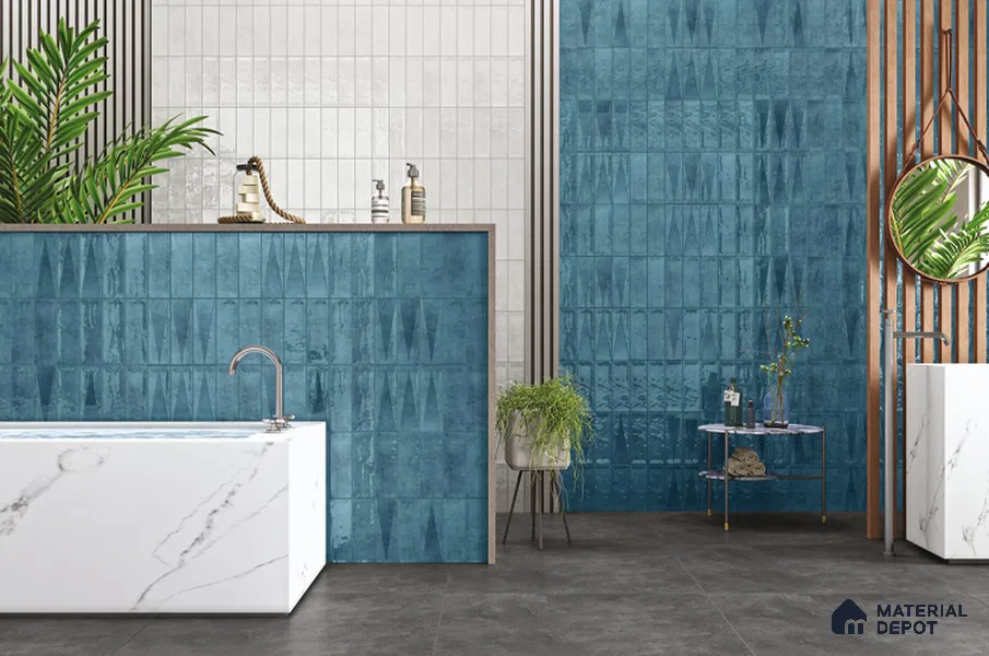 Subway Wall Tile TL 06164 N Solara Azure Zinc Base 9 x 3 inch Ceramic Glossy Finish - 10 mm | 25 Random Design | Suitable for Accent / Feature Walls, Bathroom, Kitchen Wall & Backsplashes
