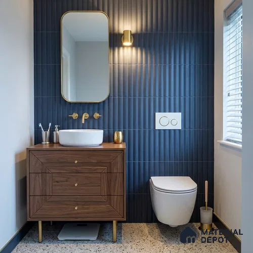 Fluted Subway Wall Tile TL 06165 D Whistle Indigo Drift 12 x 3 inch Ceramic Matte Finish - 10 mm | Suitable for Accent / Feature Walls, Bathroom, Kitchen Wall & Backsplashes