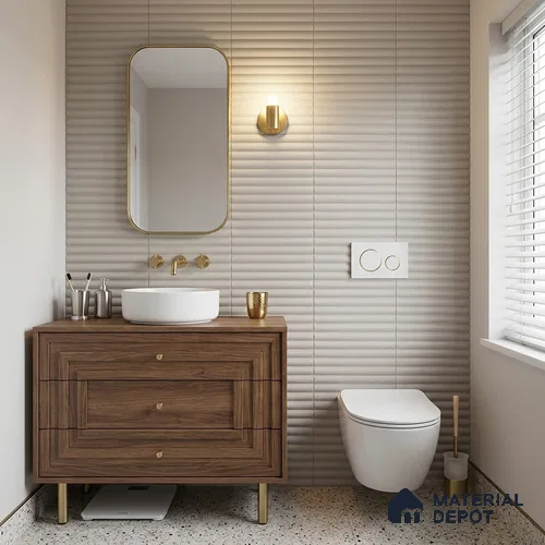 Fluted Subway Wall Tile TL 06165 E Whistle Pebble Veil 12 x 3 inch Ceramic Matte Finish - 10 mm  | Suitable for Accent / Feature Walls, Bathroom, Kitchen Wall & Backsplashes