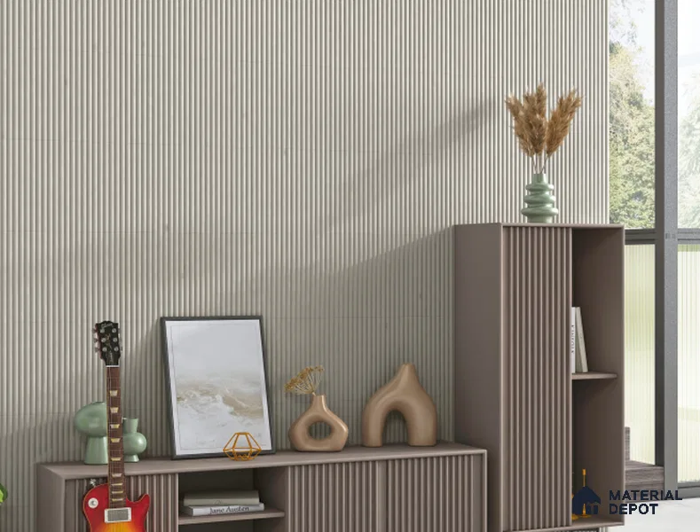 Fluted Subway Wall Tile TL 06165 E Whistle Pebble Veil 12 x 3 inch Ceramic Matte Finish - 10 mm | Suitable for Accent / Feature Walls, Bathroom, Kitchen Wall & Backsplashes