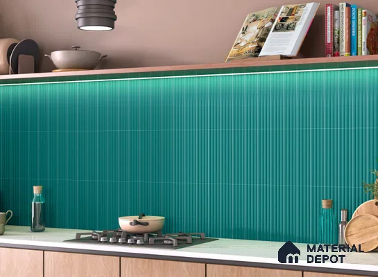 Fluted Subway Wall Tile TL 06165 G Whistle Nautical Blue 12 x 3 inch Ceramic Matte Finish - 10 mm  | Suitable for Accent / Feature Walls, Bathroom, Kitchen Wall & Backsplashes