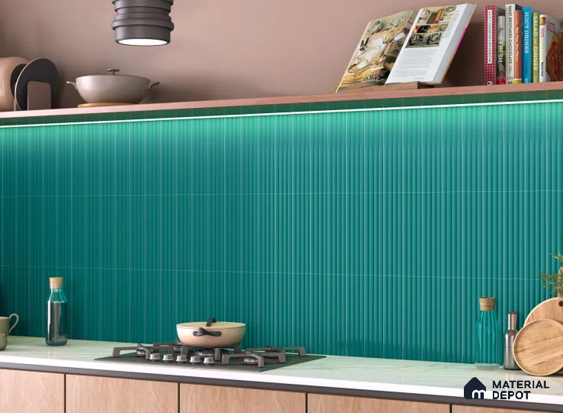 Fluted Subway Wall Tile TL 06165 G Whistle Nautical Blue 12 x 3 inch Ceramic Matte Finish - 10 mm | Suitable for Accent / Feature Walls, Bathroom, Kitchen Wall & Backsplashes