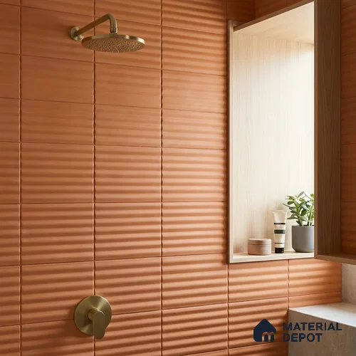 Fluted Subway Wall Tile TL 06165 H Whistle Amber Clay 12 x 3 inch Ceramic Matte Finish - 10 mm  | Suitable for Accent / Feature Walls, Bathroom, Kitchen Wall & Backsplashes