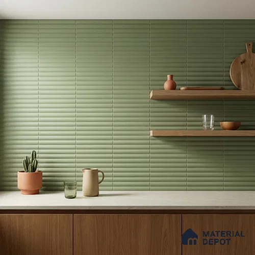 Fluted Subway Wall Tile TL 06165 Whistle Jade Leaf 12 x 3 inch Ceramic Matte Finish - 10 mm  | Suitable for Accent / Feature Walls, Bathroom, Kitchen Wall & Backsplashes