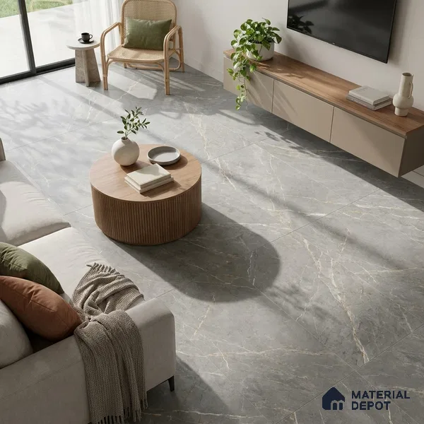 Marble Tundra Grey Wall & Floor Tile TL 06174 Stone Grey 4 ft x 2 ft Matte Finish Vitrified Tile - 8.5 mm | 6 Random Designs | Suitable For Living Room, Bedroom, Kitchen