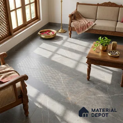Marble Fior di Bosco Wall & Floor Tile TL 06175 Stone Grey 4 ft x 2 ft Matte Finish Vitrified Tile - 8.5 mm | 6 Random Designs | Suitable For Living Room, Bedroom, Kitchen