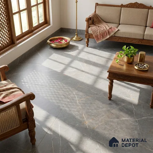Marble Fior di Bosco Wall & Floor Tile TL 06175 Stone Grey 4 ft x 2 ft Matte Finish Vitrified Tile - 8.5 mm | 6 Random Designs | Suitable For Living Room, Bedroom, Kitchen