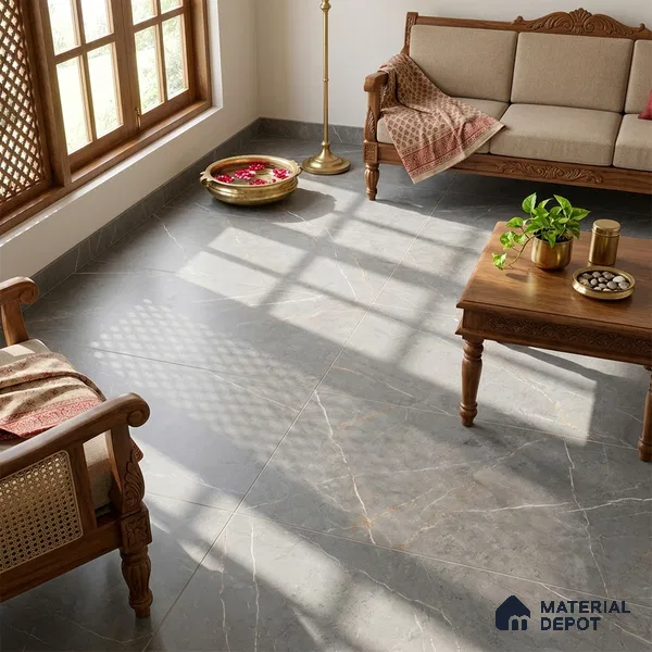 Marble Fior di Bosco Wall & Floor Tile TL 06175 Stone Grey 4 ft x 2 ft Matte Finish Vitrified Tile - 8.5 mm | 6 Random Designs | Suitable For Living Room, Bedroom, Kitchen