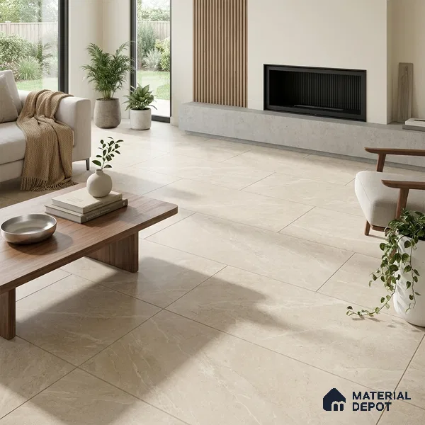 Marble Crema Marfil Wall & Floor Tile TL 06177 Linen Beige 4 ft x 2 ft Matte Finish Vitrified Tile - 8.5 mm | 4 Random Designs | Suitable For Living Room, Bedroom, Kitchen