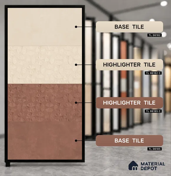 Punch Wall Tile TL 06182 C Trigon Lemmy Crema Triangle 4 ft x 2 ft Vitrified Lustera Effect Feather Feel Matte Finish - 8.5 mm | 3 Random Design | Suitable for Living Room, Bedroom, Bathroom
